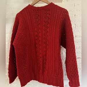 Beautiful hand knit red cabled sweater